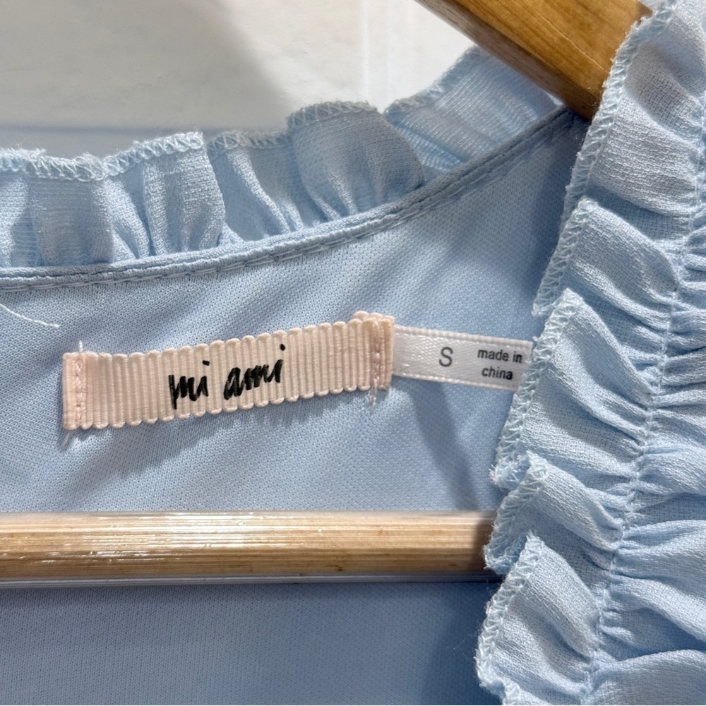 Pale Blue Ruffle V-Neck Mini Dress - Picture 2 of 9